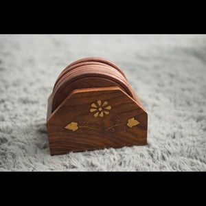 Motif Wooden Coasters with Holder, set of 6